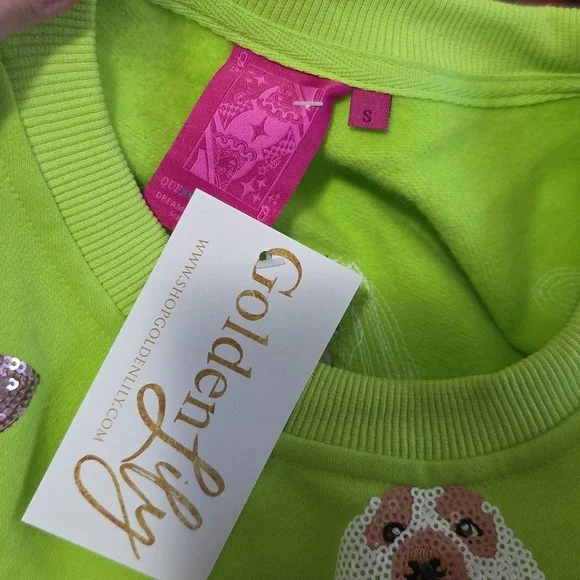 Queen of Sparkles Limited Edition Halloween Dogs Lime Green Sweatshirt Small - Picture 9 of 12